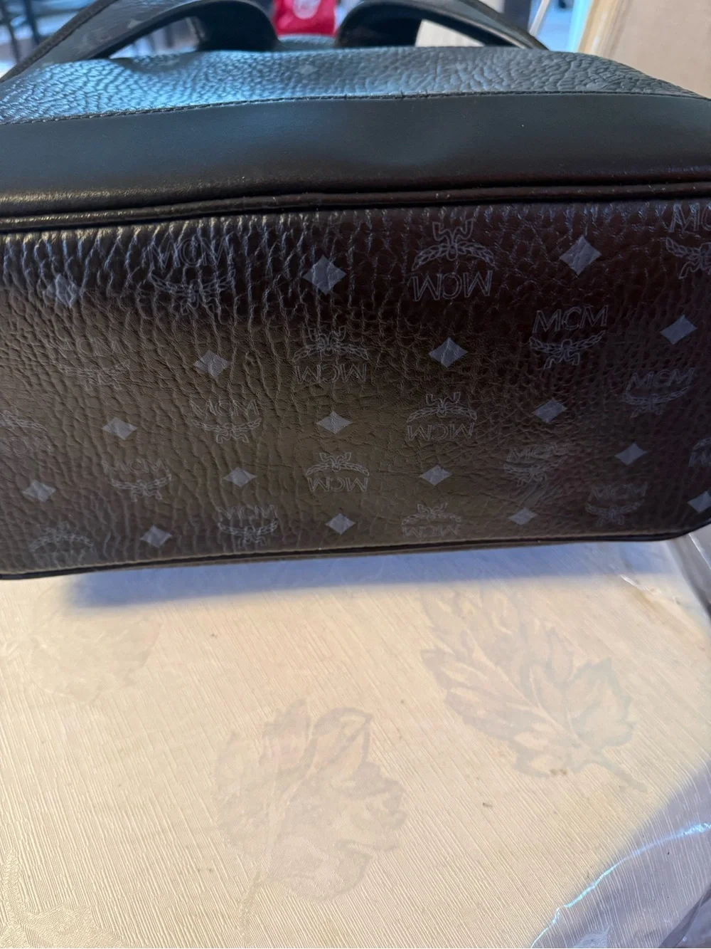 MCM Stark Visetos Backpack in black, featuring the signature Visetos monogram